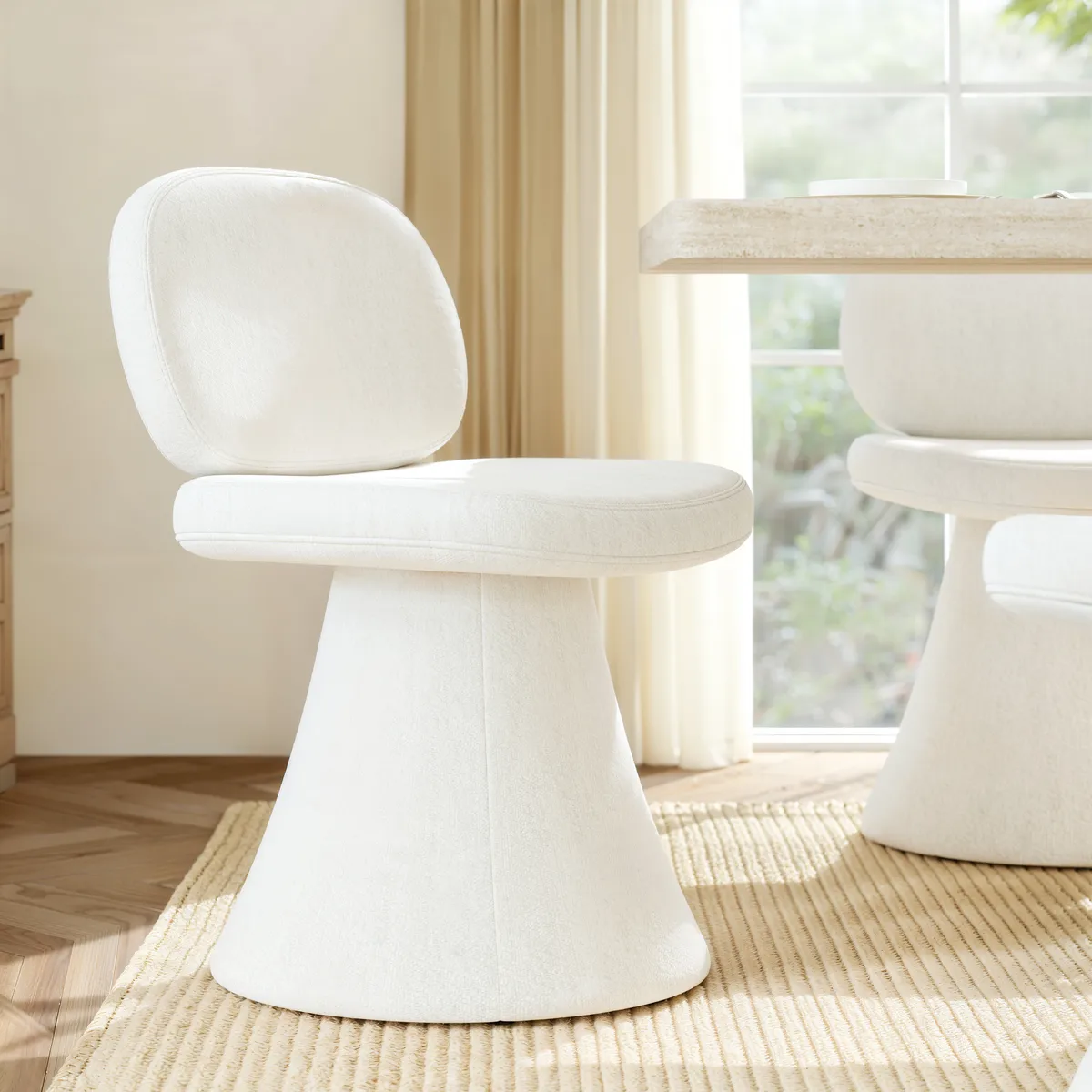 Warm White Performance Chenille Swivel Dining Chair