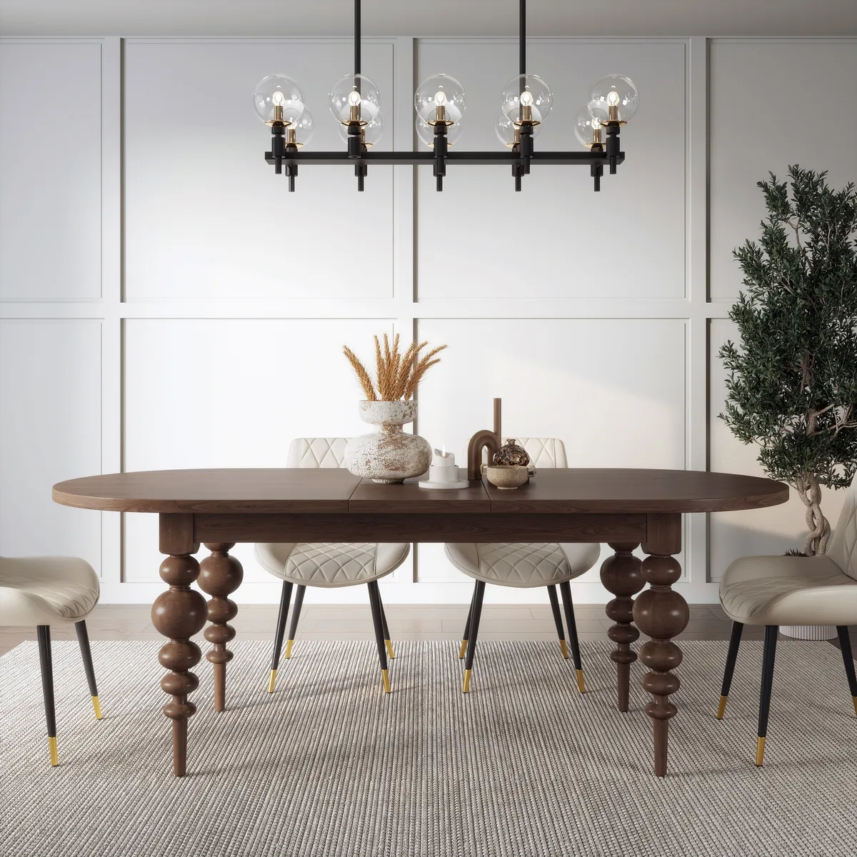 67"-79" Mid-Century Dining Table Oval Extendable Walnut Table for 4-8 Person with Turned Legs — image 11