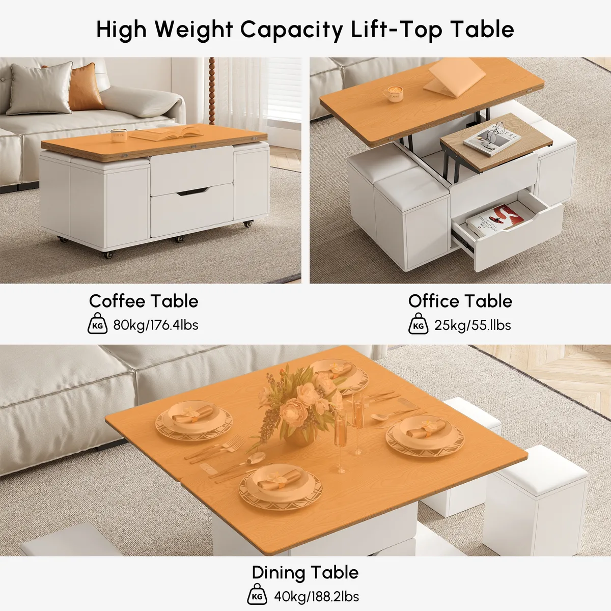 Modern Walnut Lift Top Coffee Table 4 in 1 with Storage Ottoman Foldable and Casters — image 28