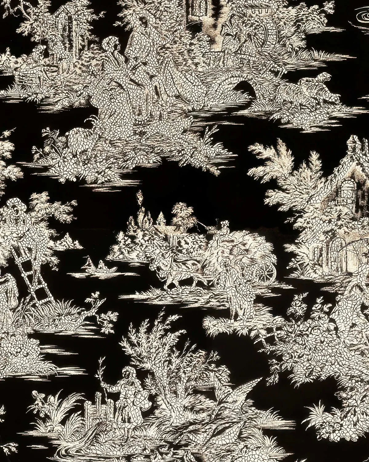 Zen 38 x 123 inch Double French Pinch Pleat Black Velvet Patterned Curtain — image 3
