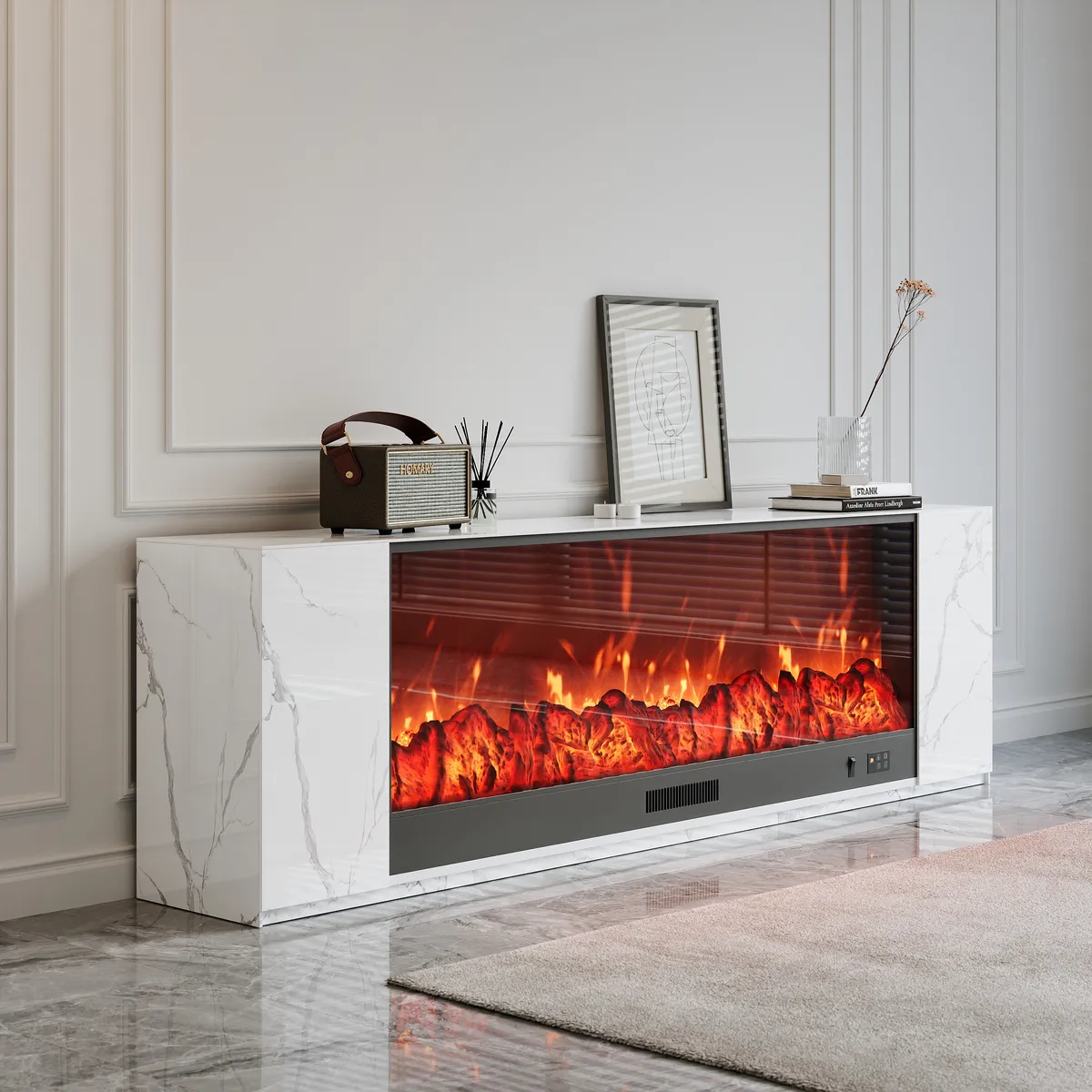 71" Sintered Stone Electric Fireplace TV Stand with Remote Control — image 21