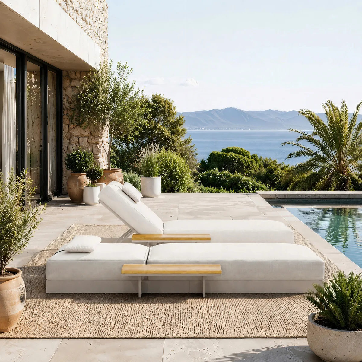 Tevara Single Outdoor Teak & Aluminum Adjustable Chaise Lounge with Black Cover — image 14