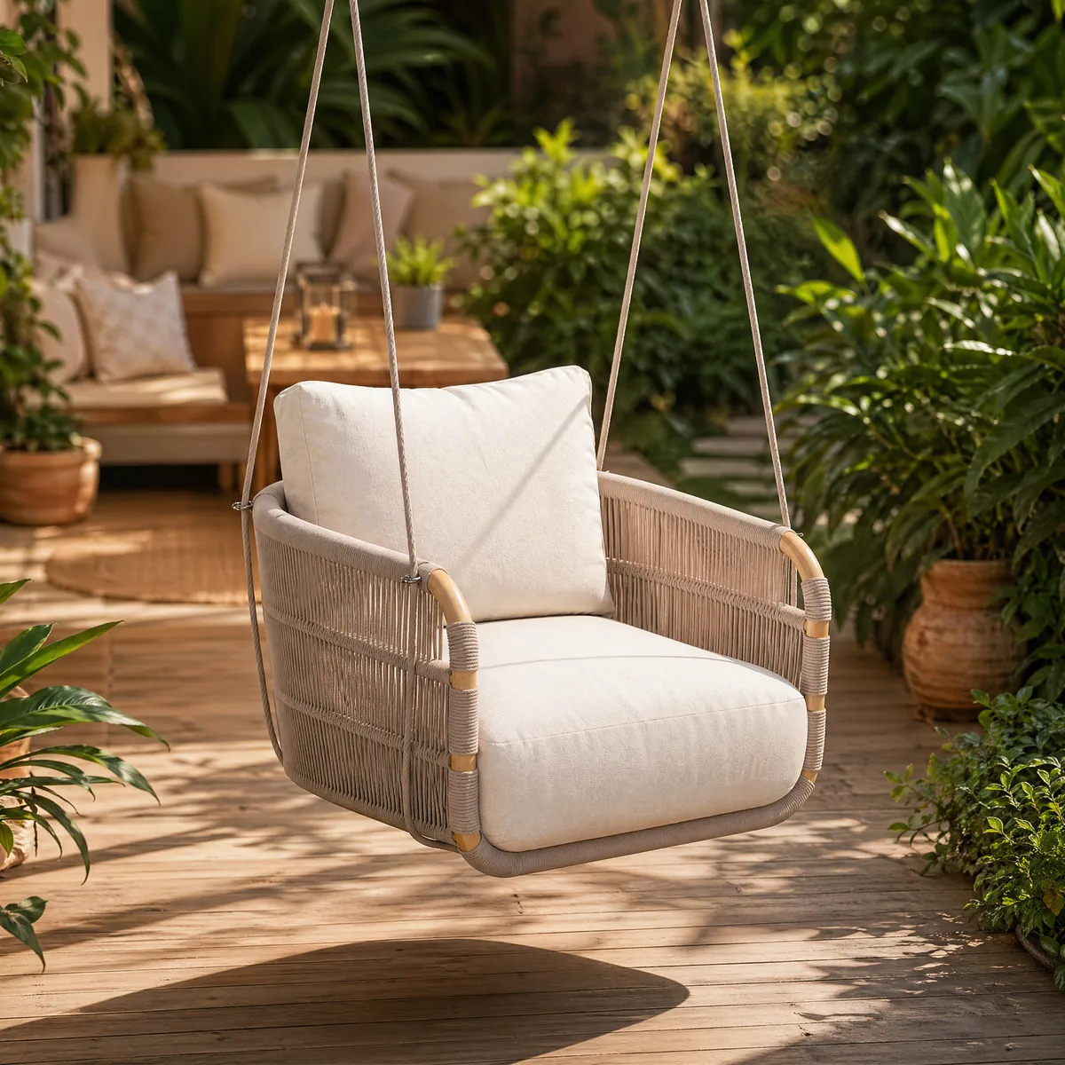 Costra 2-Seater Outdoor Aluminum Handwoven Rope Hanging Swing Chair