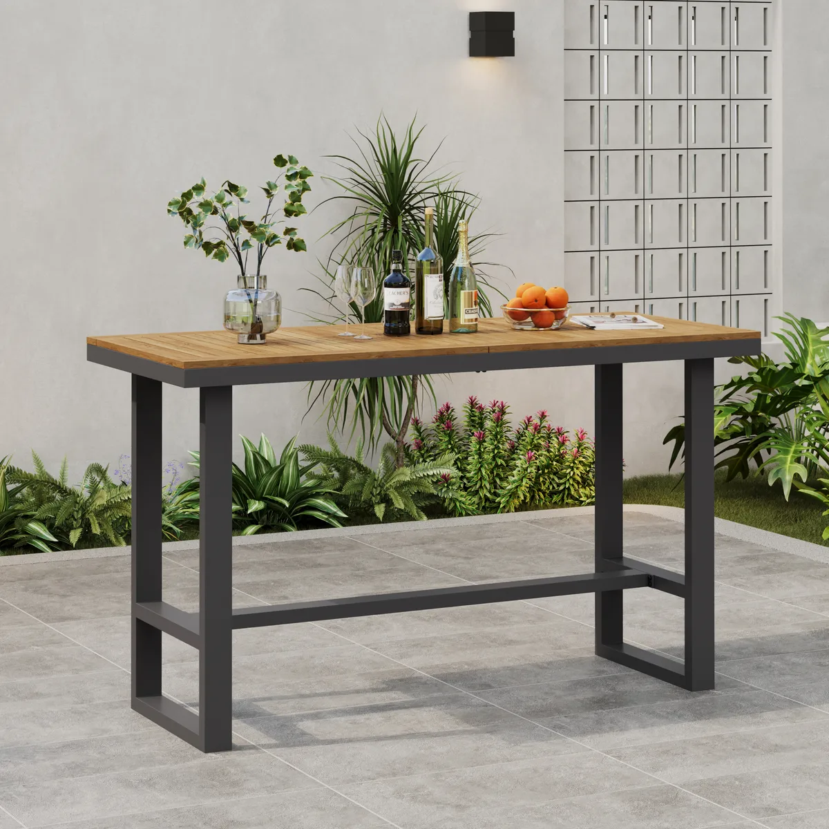 Tevara Outdoor Teak Wood Slat Top & Sand Aluminum Frame Bar Table for Patio — image 26