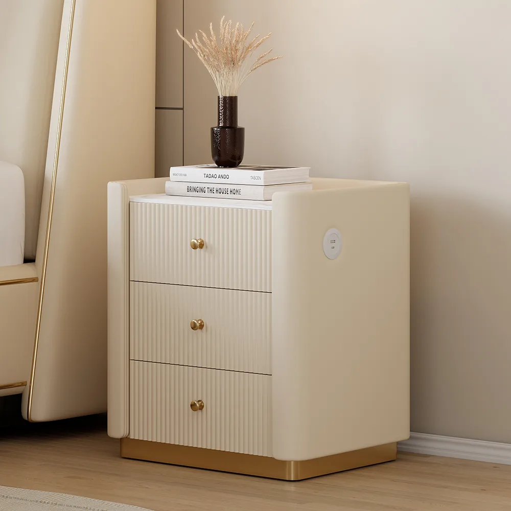 Modern 3-Drawer Nightstand with Sintered Stone Top &