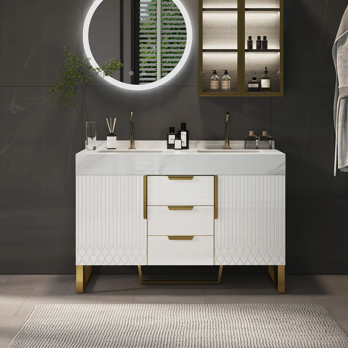 Aro Bathroom Vanity Set 47.2" Freestanding Bathroom Vanity Black with Double Sinks — image 11