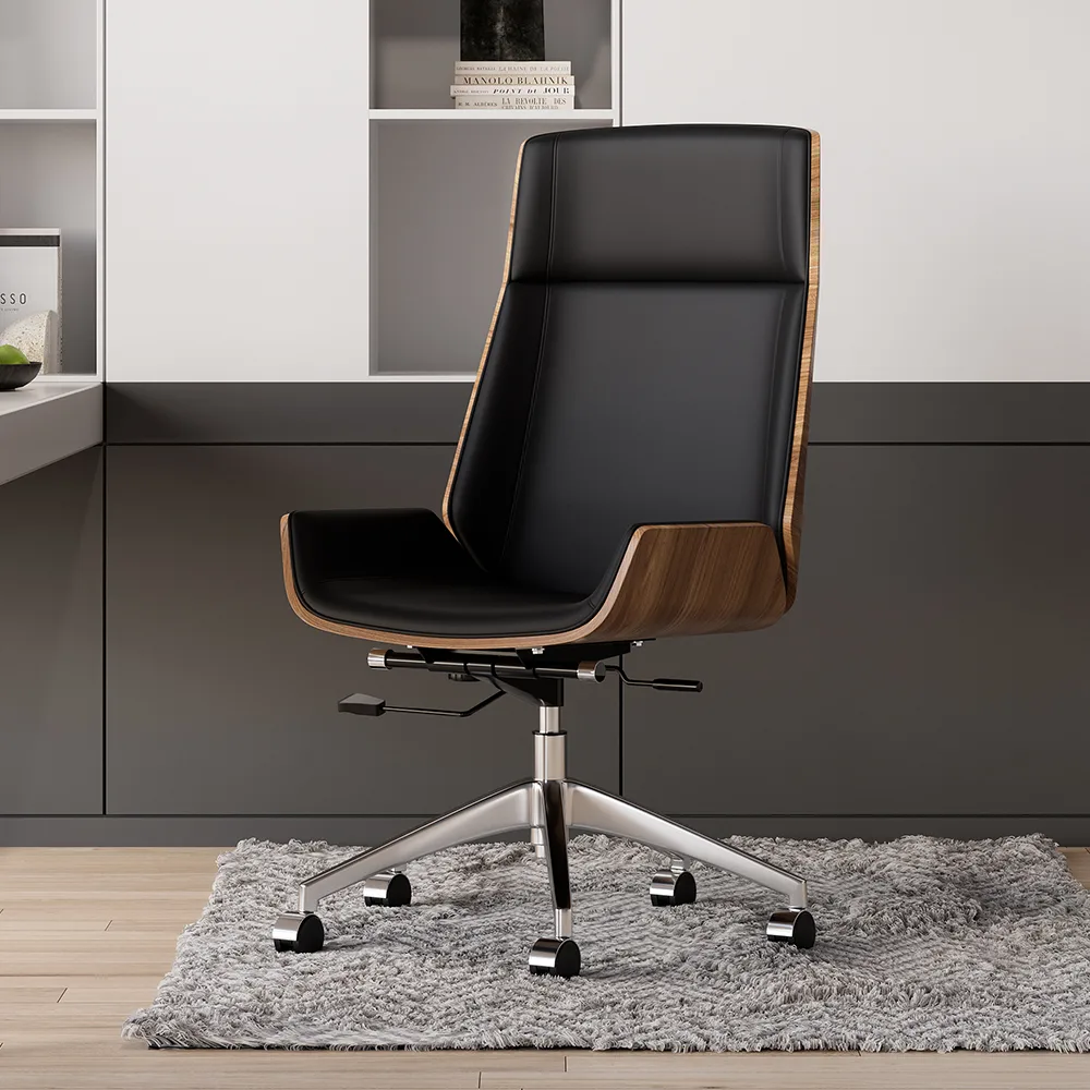 L-shaped Modern Executive Desk & Reclining Leather Office Desk Chair High Back — image 6