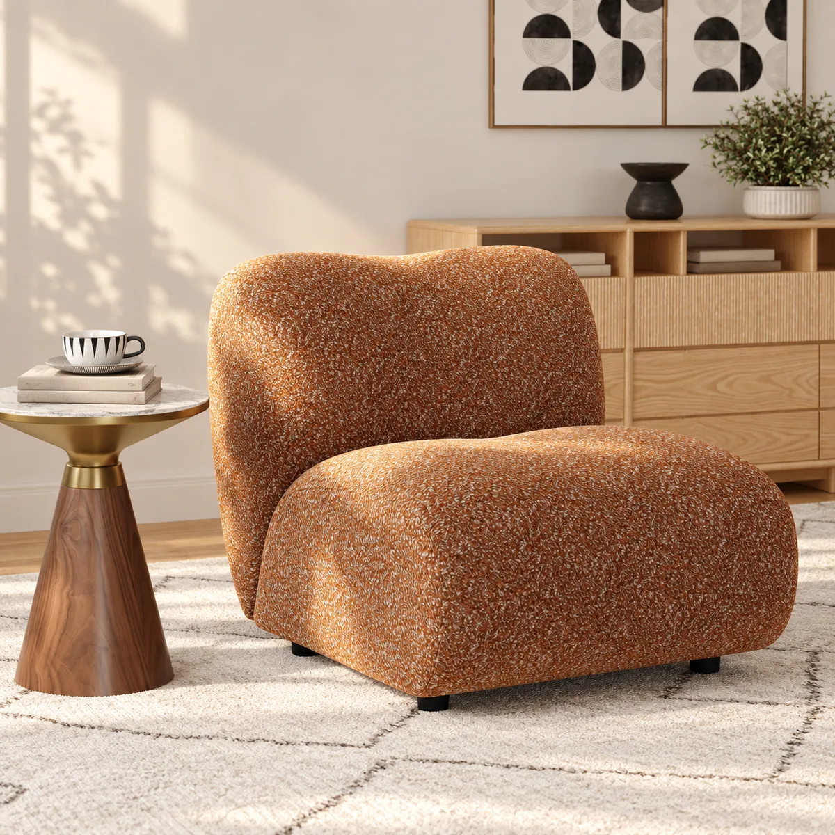 17" Performance Boucle Upholstered Curved Slipper Accent Chair