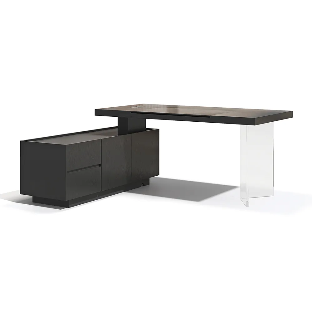 Set Modern Black L-Shape Standing Desk & Leather Office Desk Chair Set Khaki (71.5") — image 10