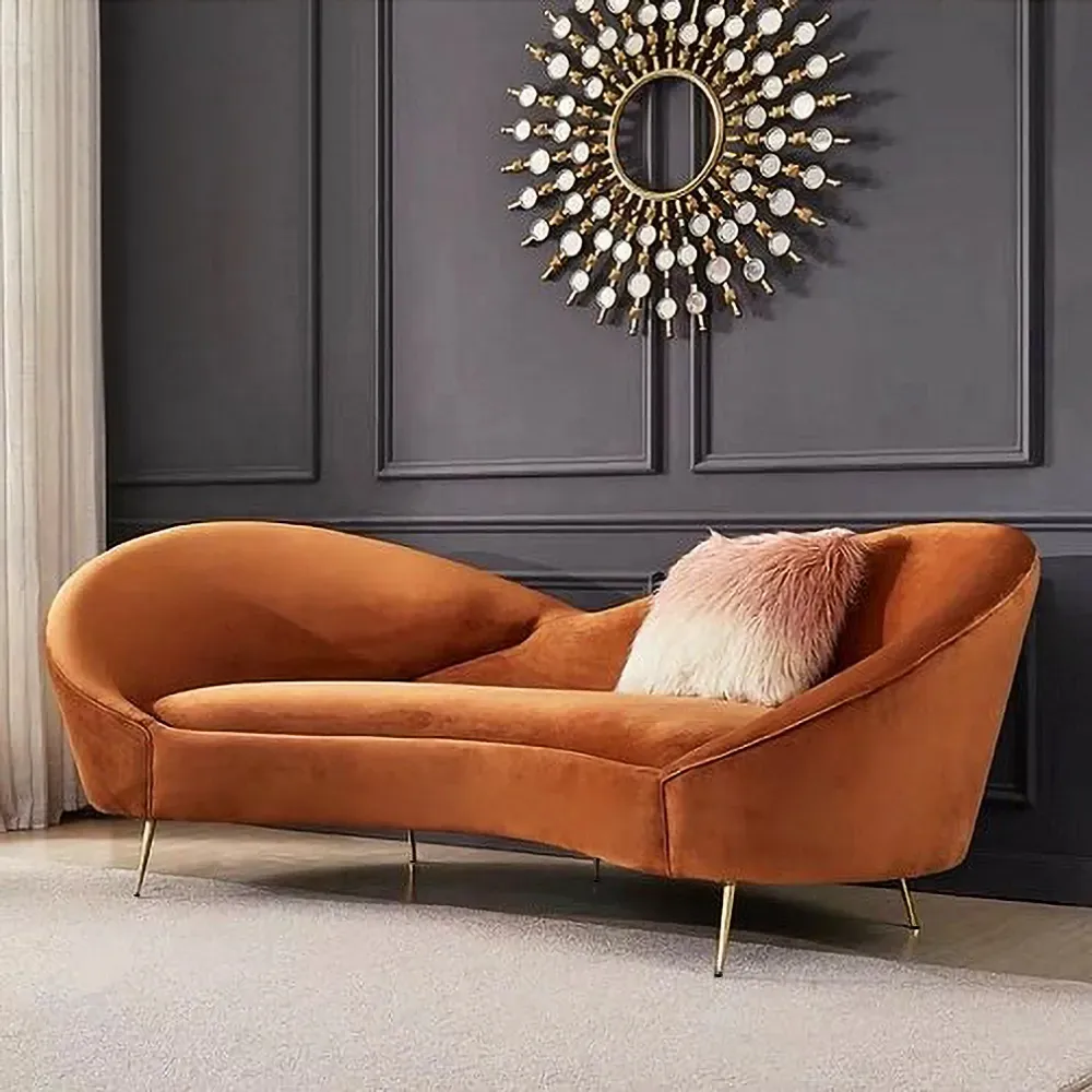 92.9" Modern Orange Velvet Upholstered Large 3-Seater Curved Sofa — image 11