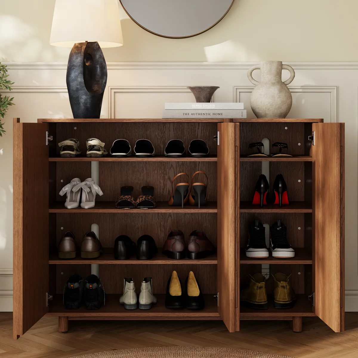 Lineva 48" Ash Wood Veneer Shoe Storage Fluted Entryway Cabinet — image 4