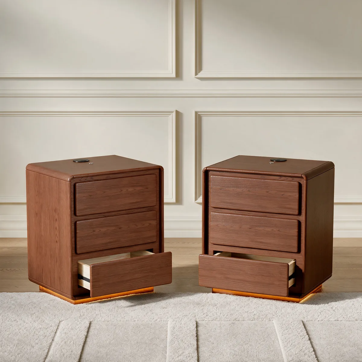 Haloa Walnut 3-Drawer LED Nightstand with Charging Station — image 20