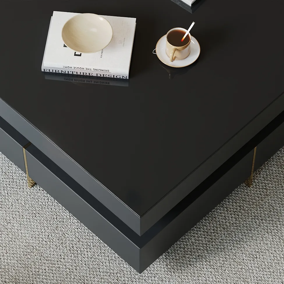 Black Modern Square Coffee Table with Drawers — image 17