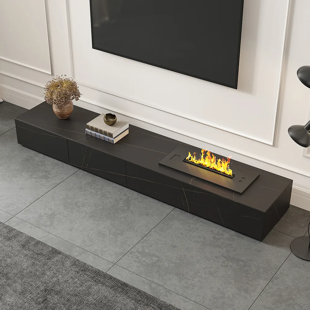 87" Black TV Stand Faux Marble with Storage for TVs Up — image 23