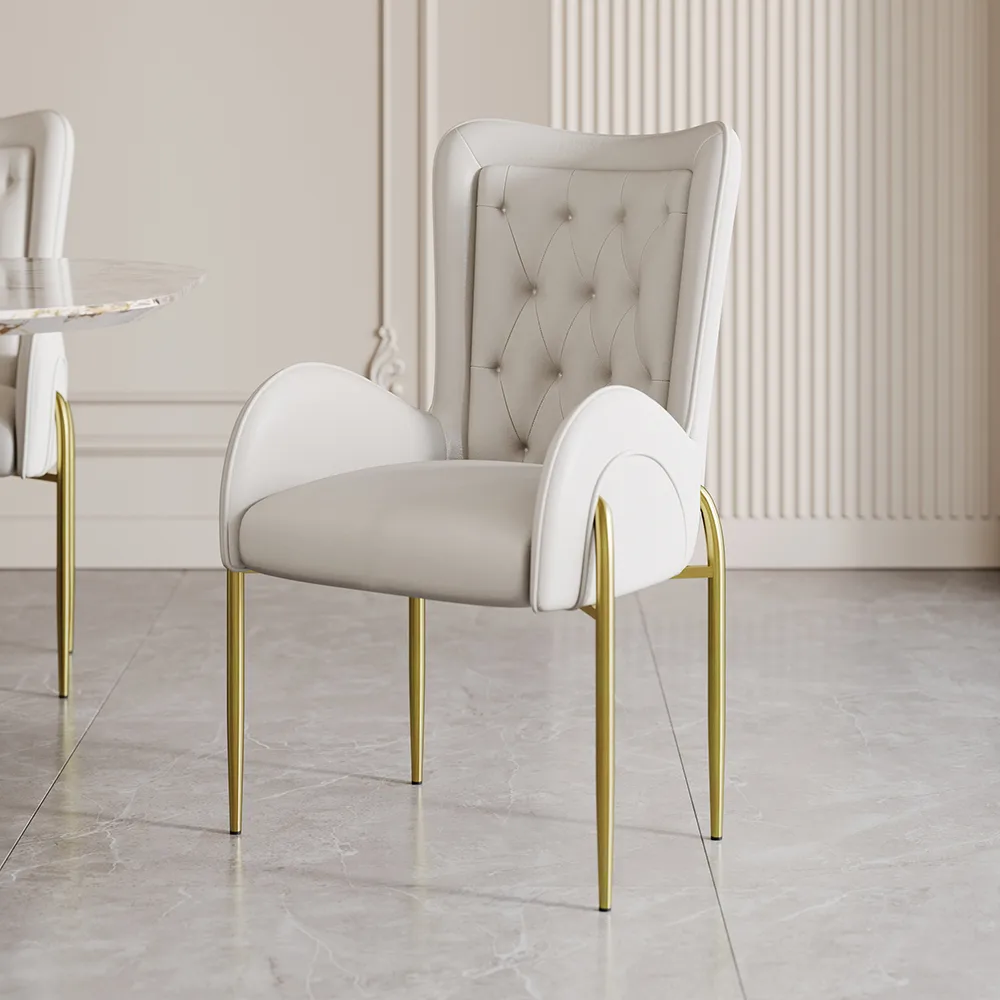 Oakic White PU Leather Upholstered Dining Chair Modern Tufted Wingback Chair with Arm — image 6