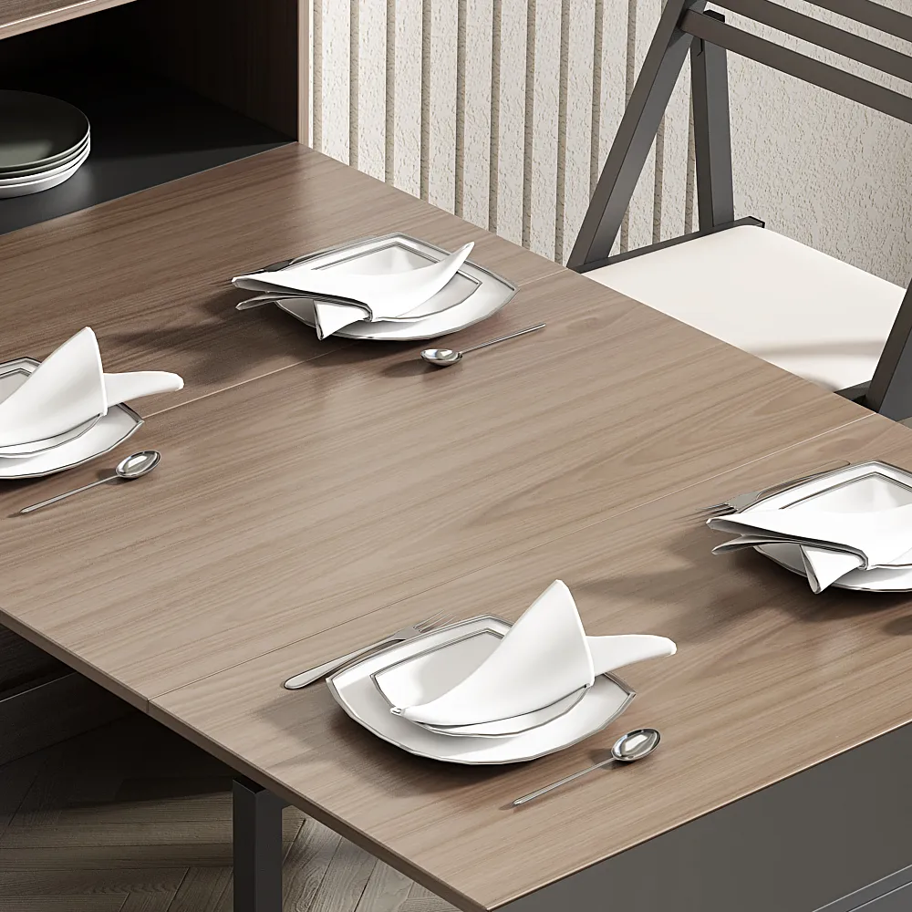 70.9" Extendable Dining Table Rectangle with Sideboard Storage for 6 Farmhouse Walnut & — image 9