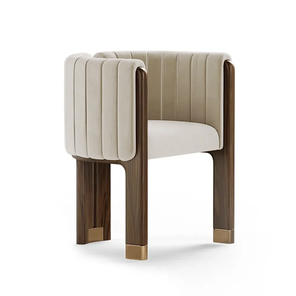 Modern Wood Accent Chair Beige Velvet Upholstered Arm Chair — image 25