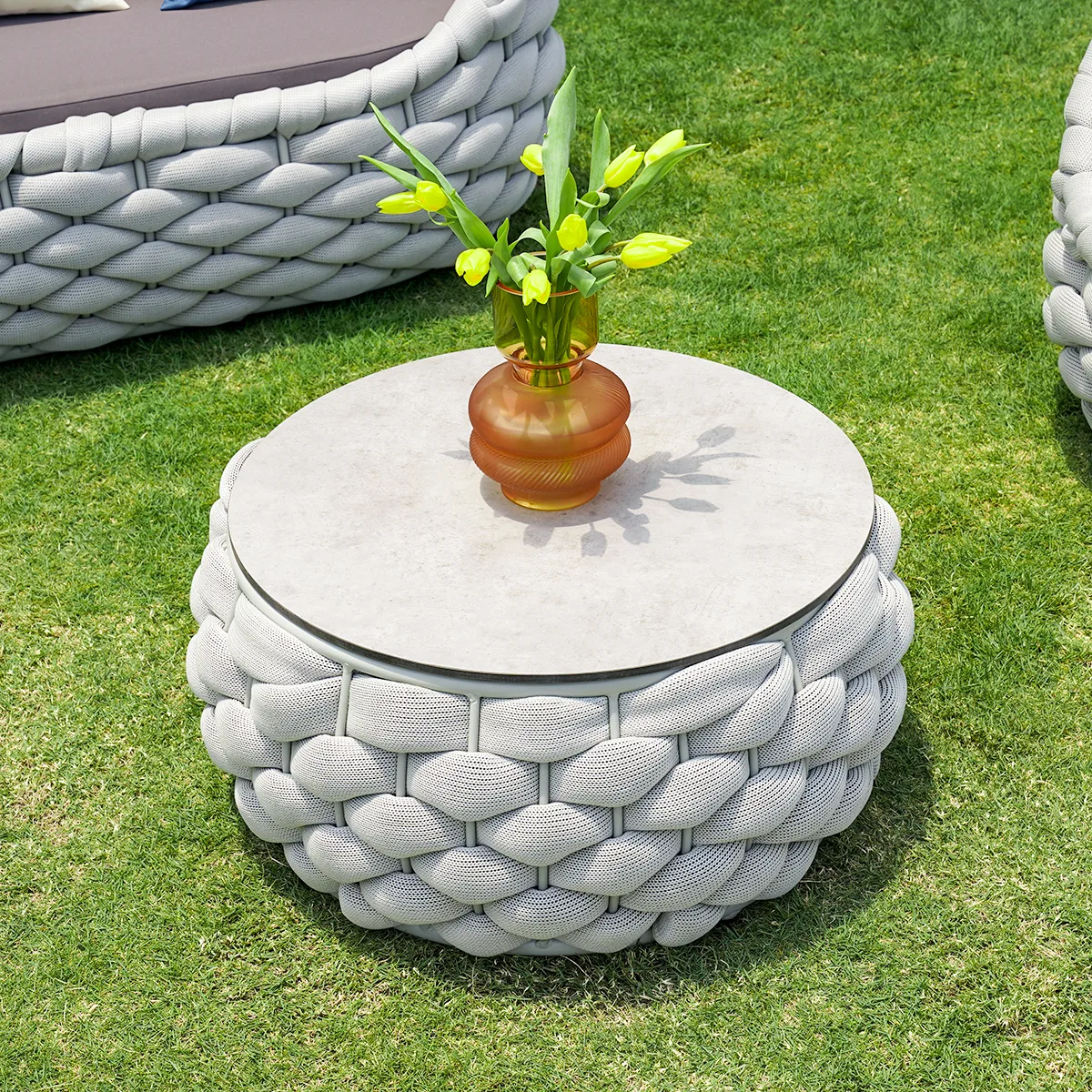 Tatta Modern Top Round Outdoor Coffee Table with Woven Rope Base & Storage — image 8