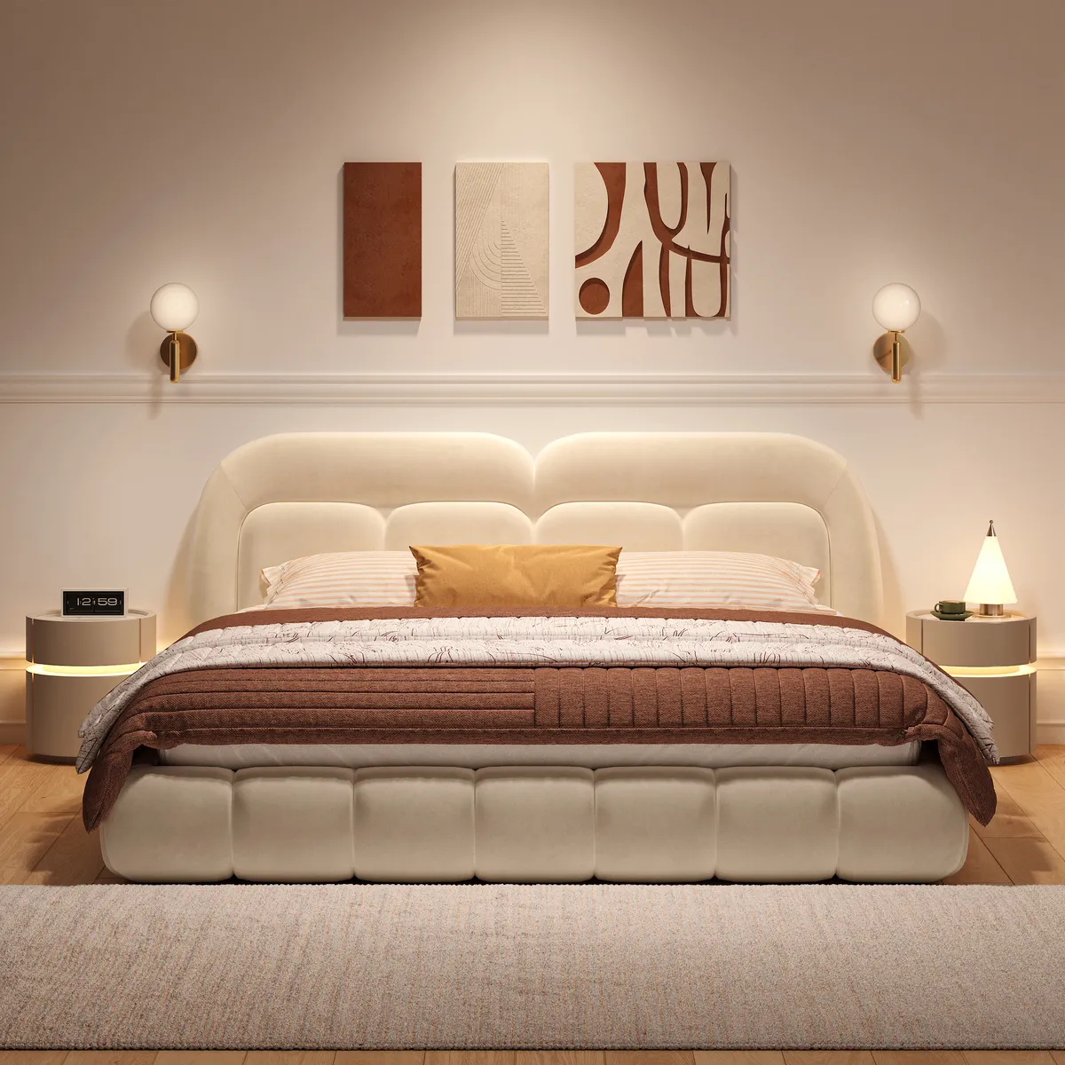Round Saddle Leather Nightstand with Wireless Charging Bedside Table — image 11