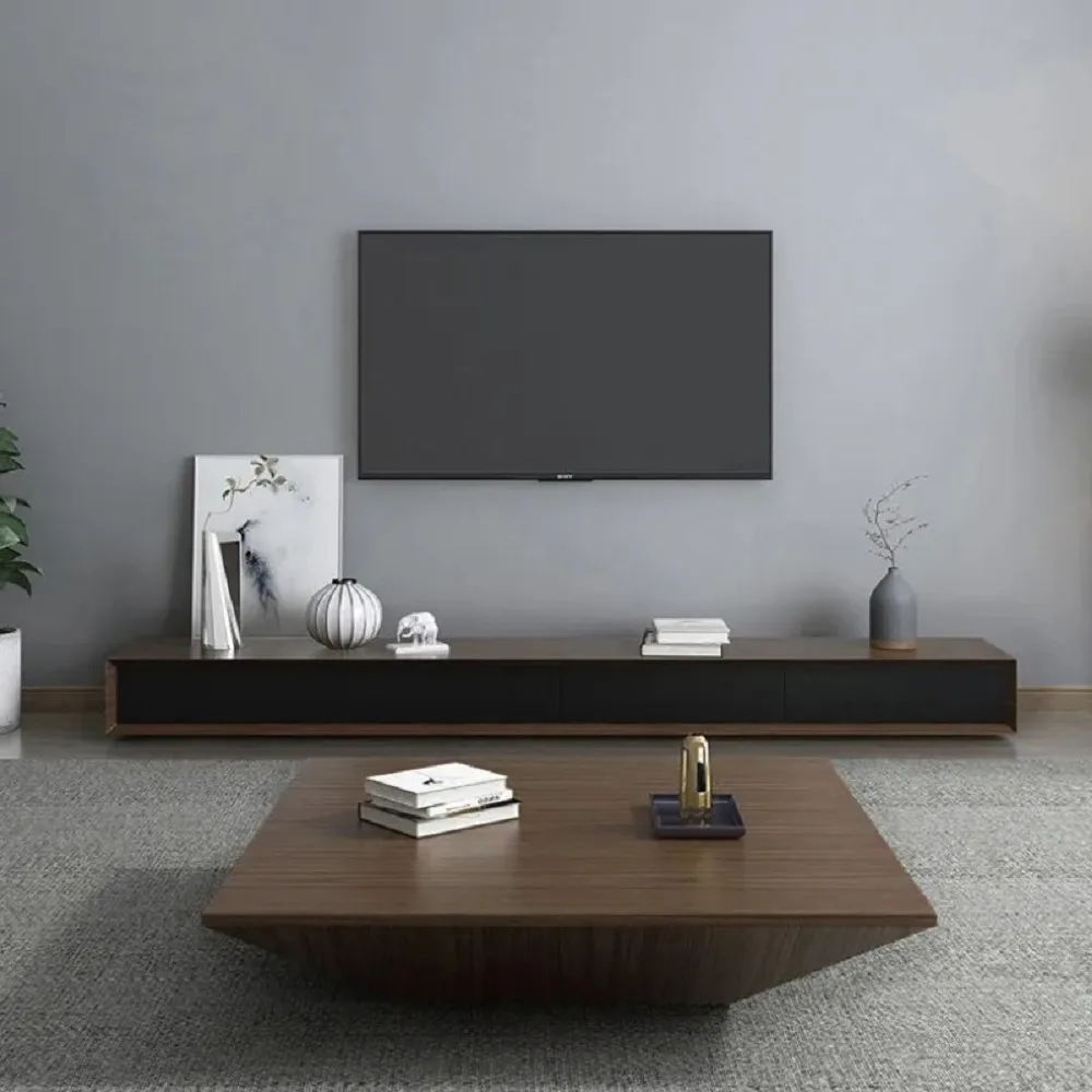 Modern Black Wood Coffee Table with Storage Square Drum with Drawer — image 12