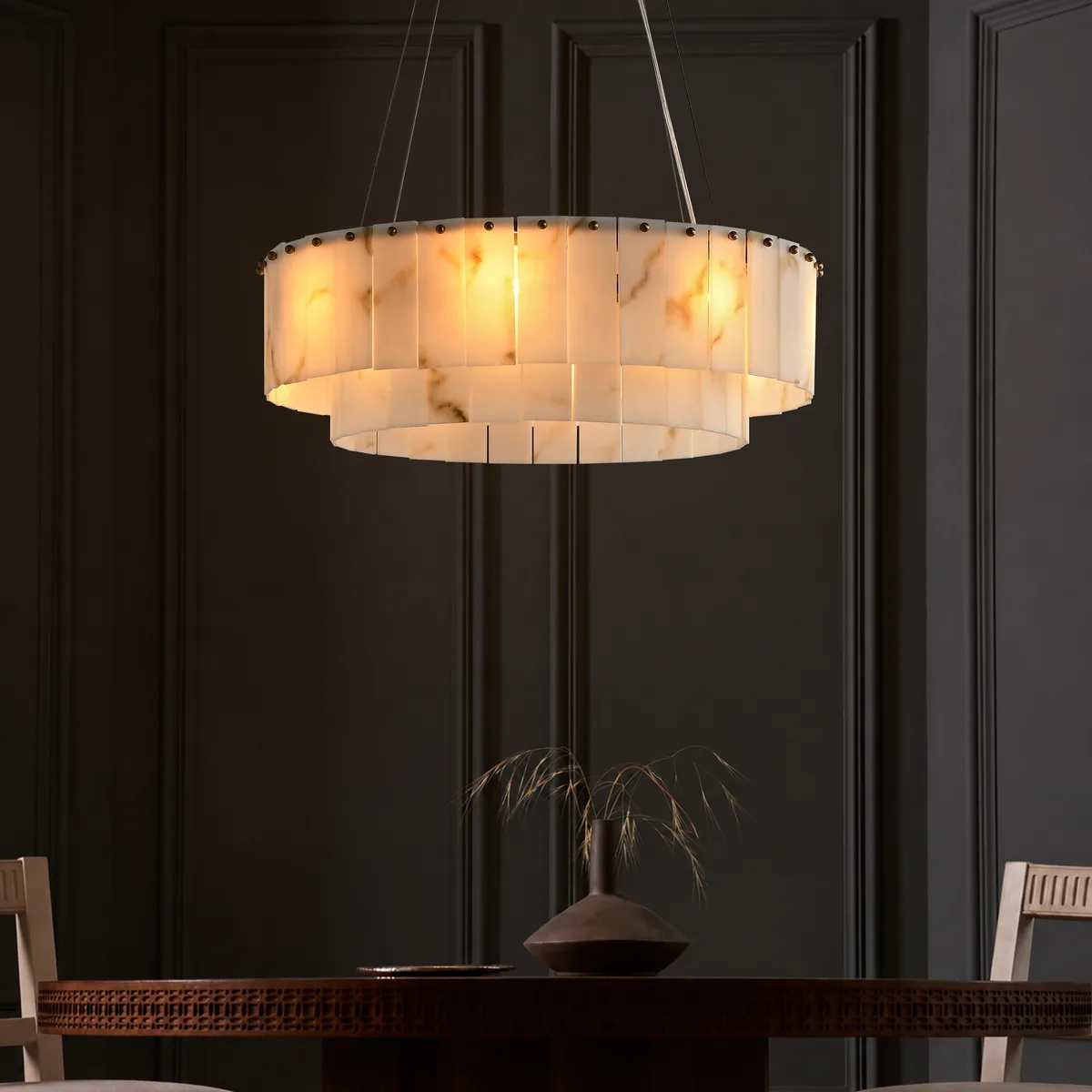8-Light Tiered Chandelier Alabaster-Look — image 3