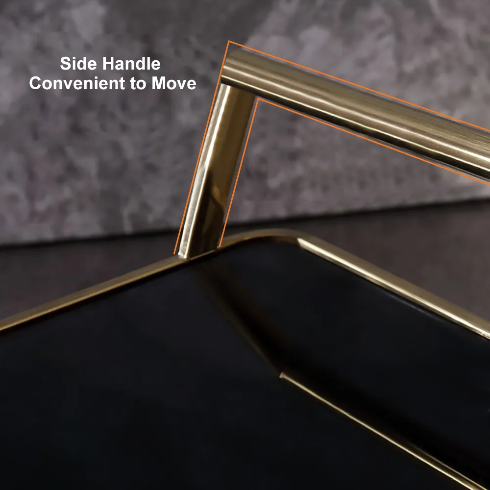 Rolling 3-Tier on Wheel Bar Cart with Handle in Black & Brushed Gold Style — image 7