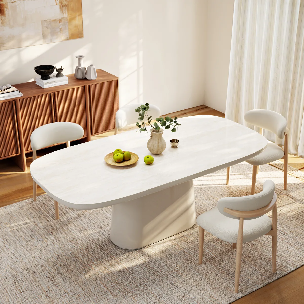 Modern 79" Oval Faux Travertine Sintered Stone Dining Table, Seats 6 — image 2
