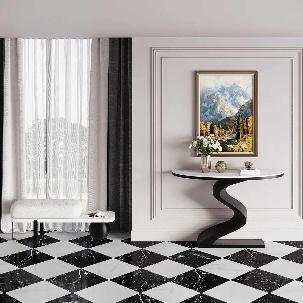 Curved Console Table with Sintered Stone Top Half Moon Shape Entryway Furniture — image 16