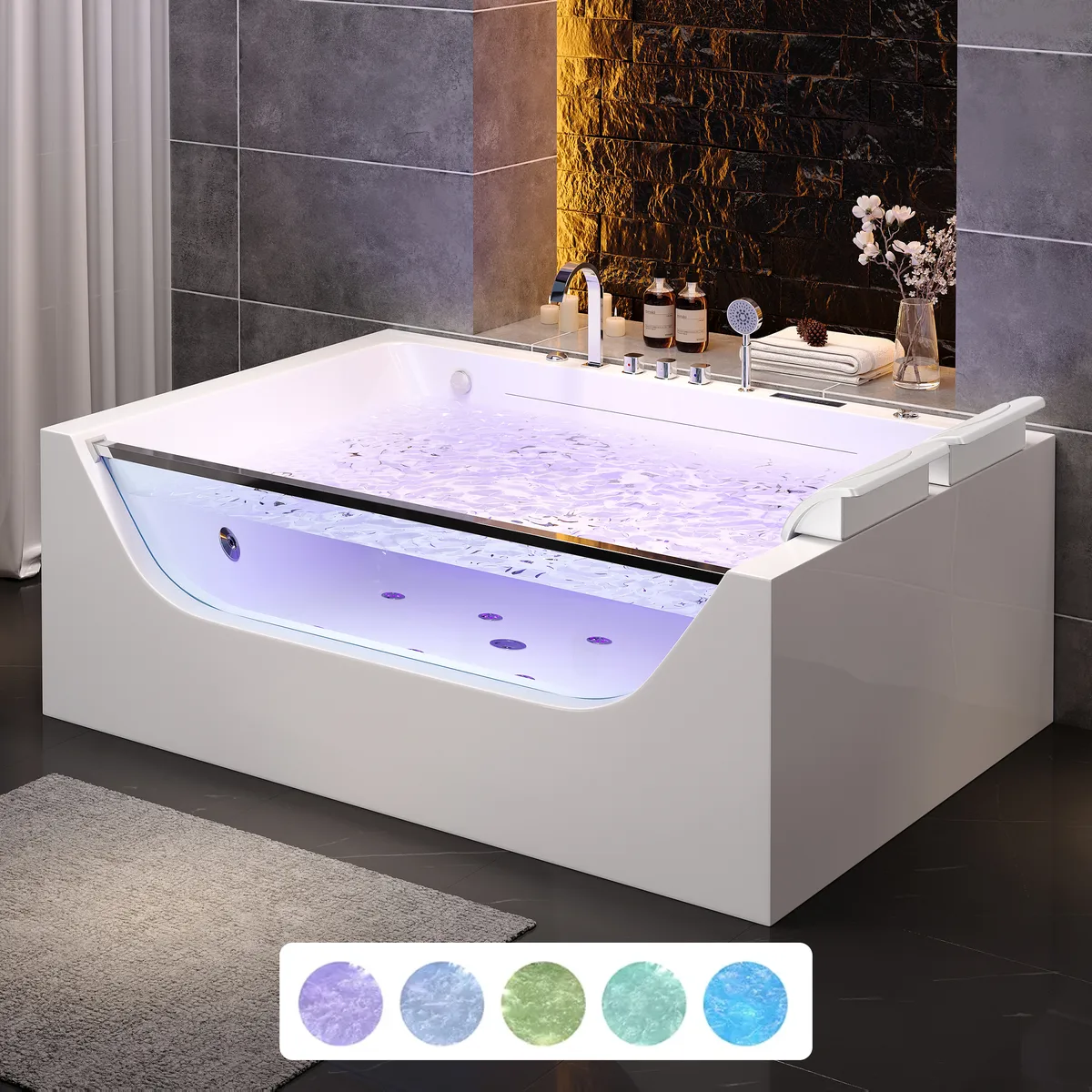 70.8" Rectangle Whirlpool Bathtub Acrylic Jetted Massage Whirlpool Water with Thermostat — image 9