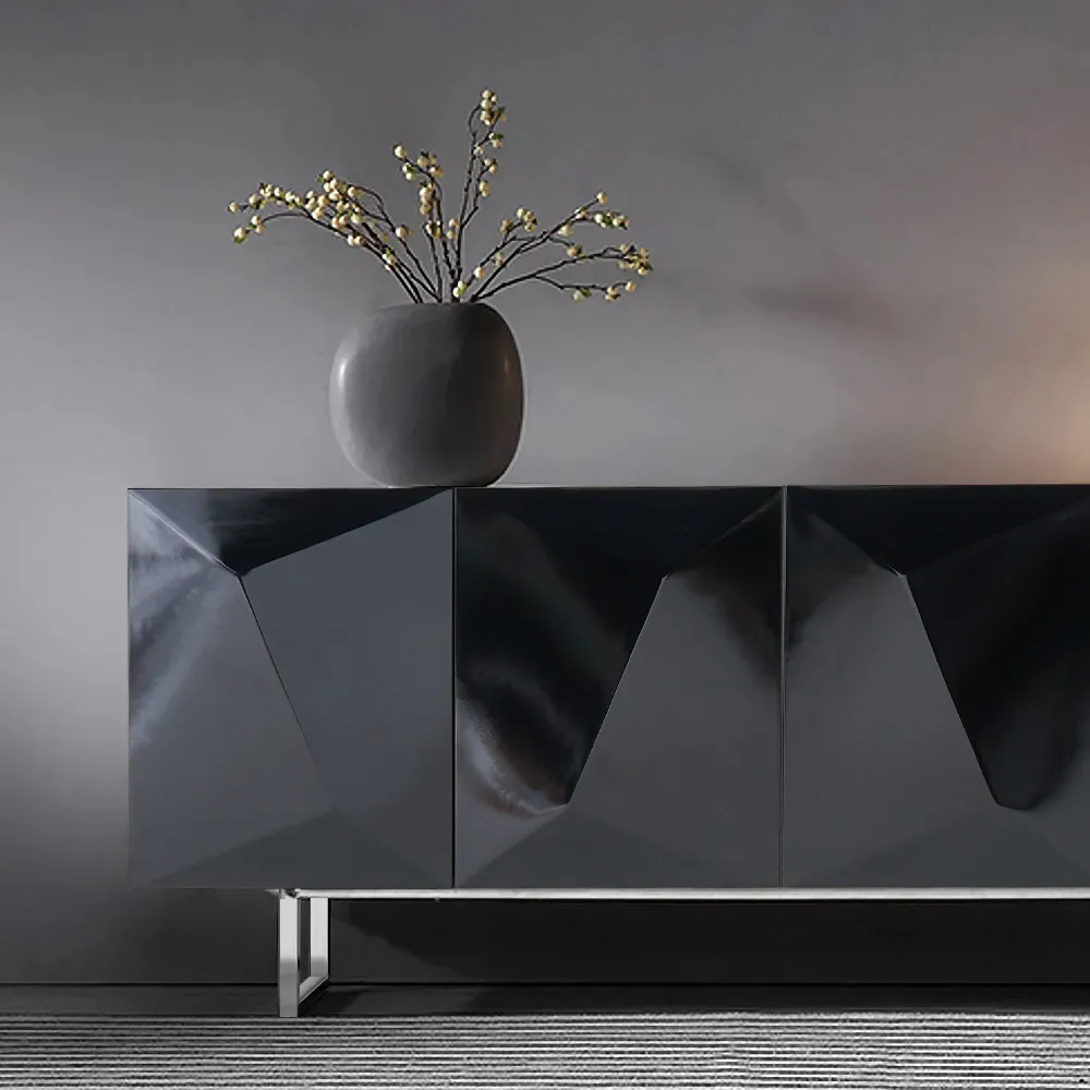71" Modern Black Buffet Sideboard Kitchen Cabinet with 4 Doors Adjustable Shelves — image 9