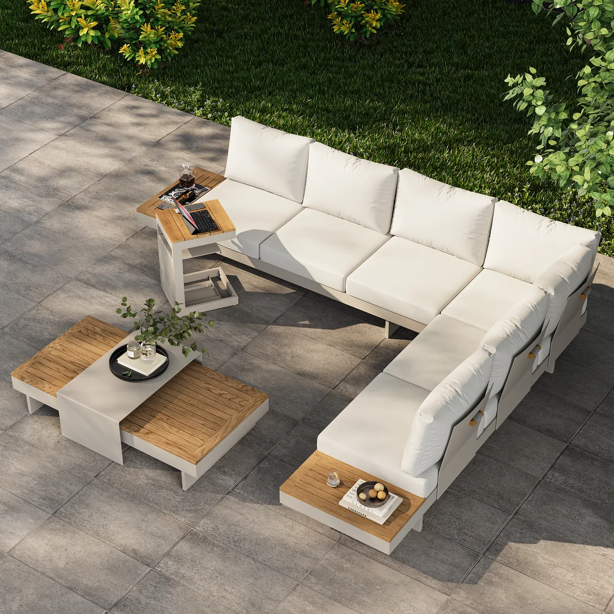 Tevara Outdoor Teak & Aluminum Solar Side Table (17") — image 15