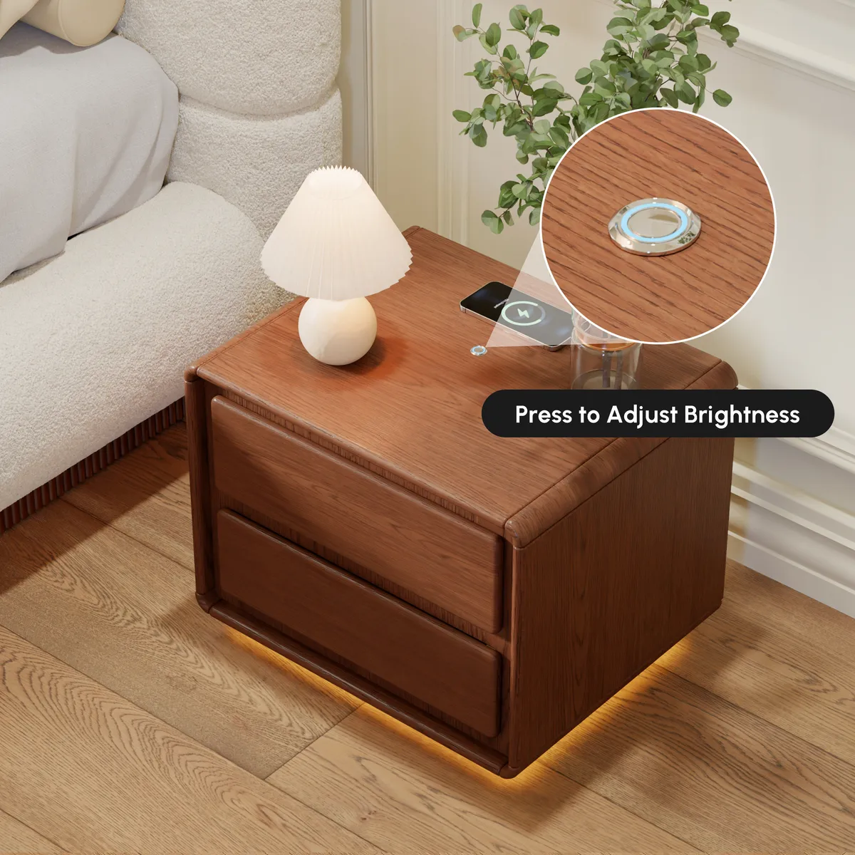 Haloa Walnut 3-Drawer LED Nightstand with Charging Station — image 9