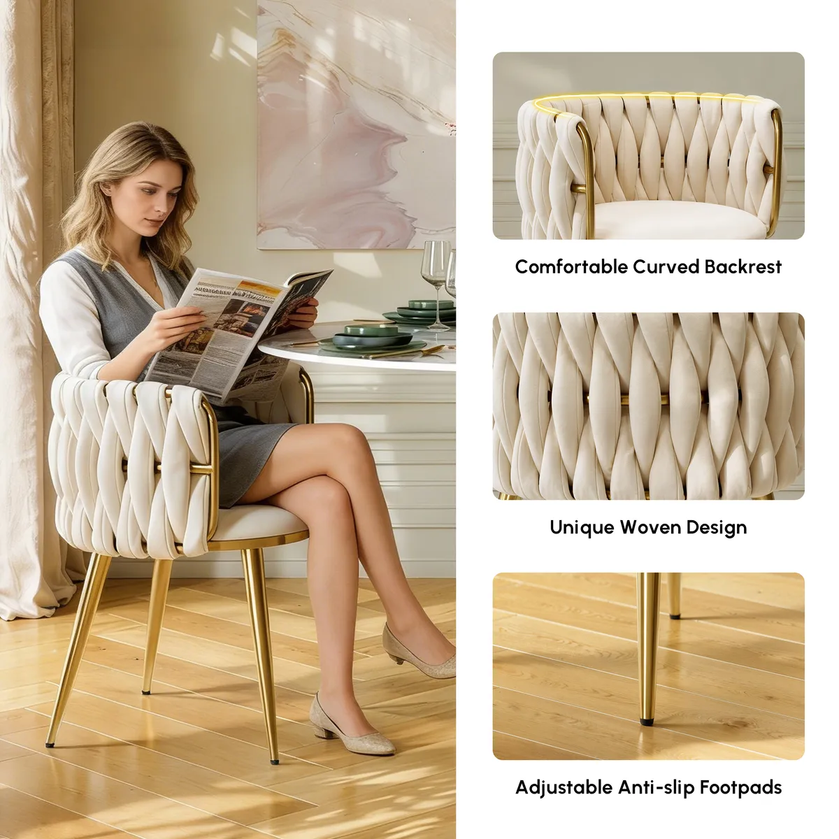 4-Piece Nordic Light Gray Barrel Back Dining Chair Round Accent with Velvet Upholstery — image 26