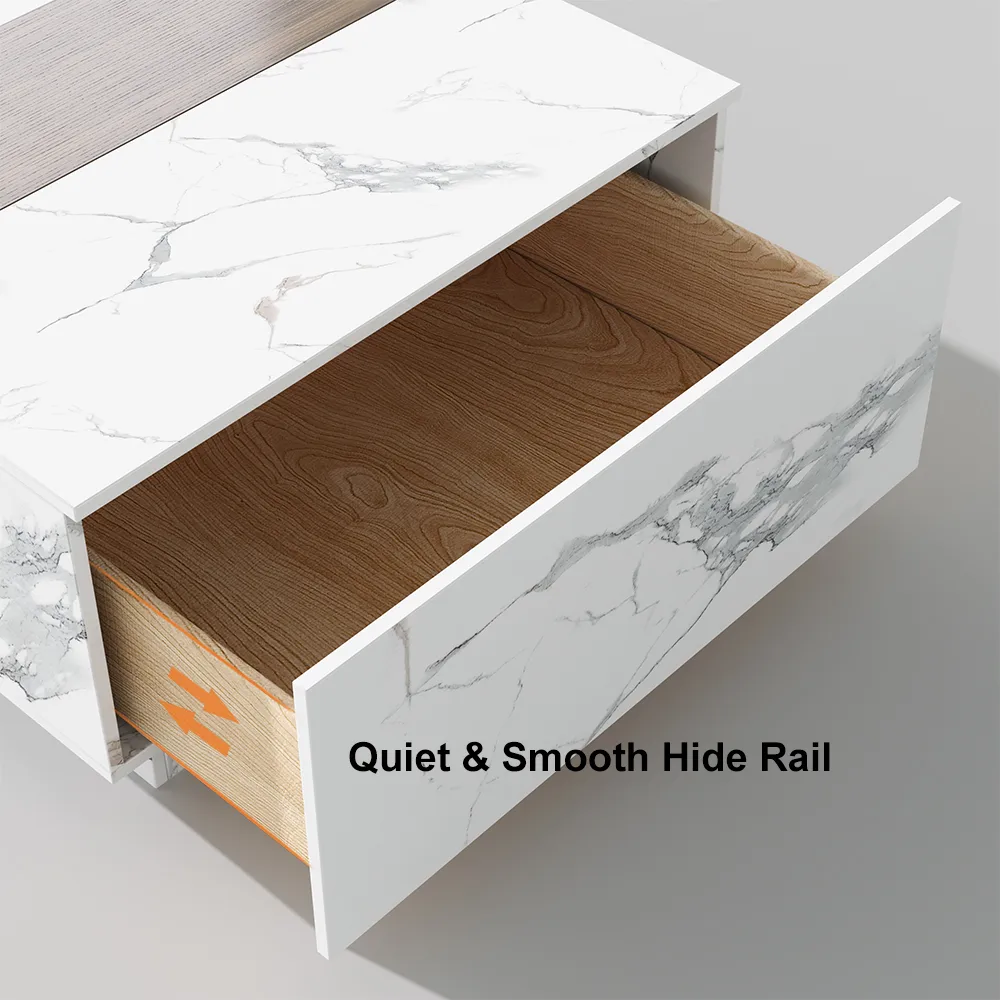 Vewal Wood Block Coffee Table Marble & Walnut Veneer in White with 2 Drawers — image 7