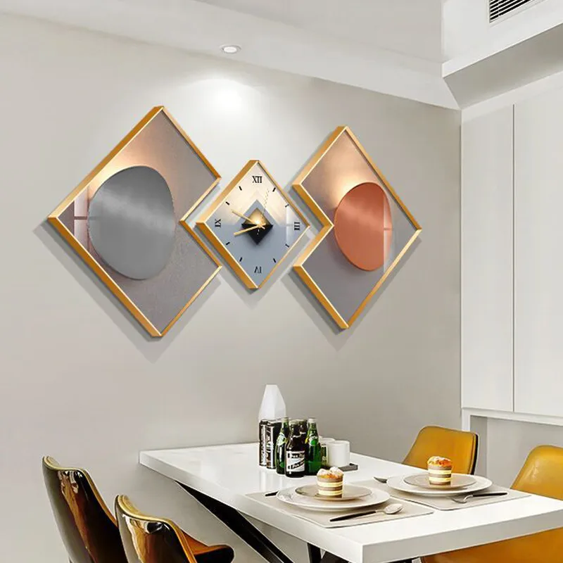 Modern 3-Piece Wall Clock Set – Functional Geometric Art with Gold Frames — image 5