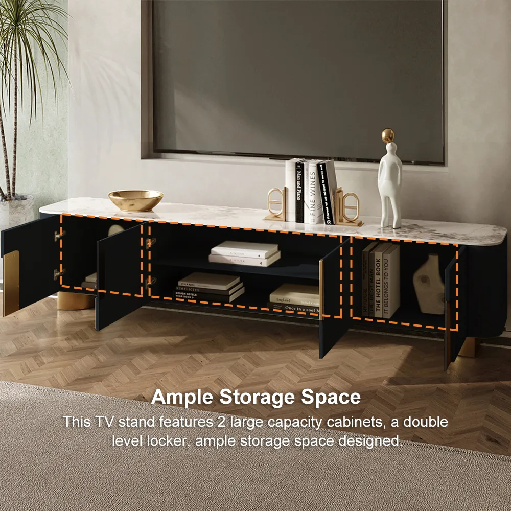 78.7" Stone Top Beige & Gold TV Stand with 4 Doors and Storage — image 19