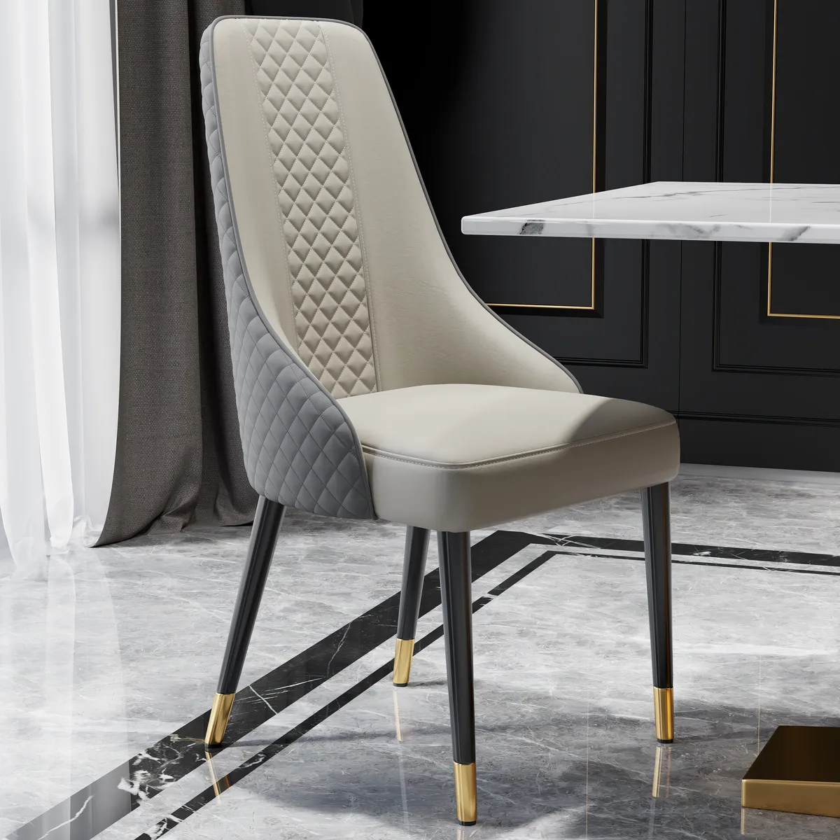 Diamic Black Faux Leather Dining Chairs with Upholstered