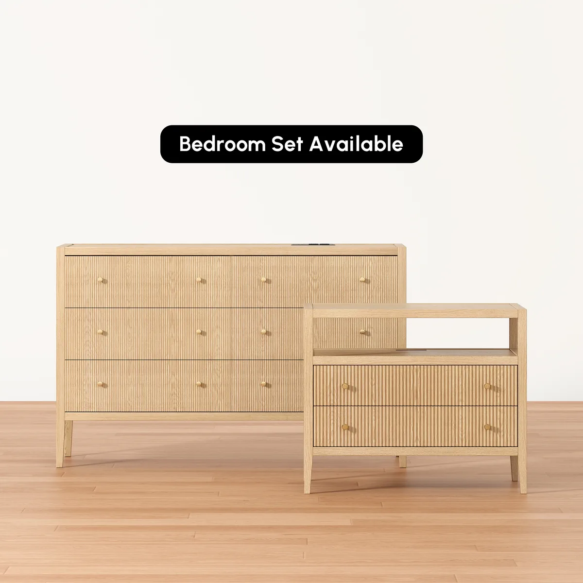 47" Fluted Natural 6-Drawer Dresser with Charging Station — image 7