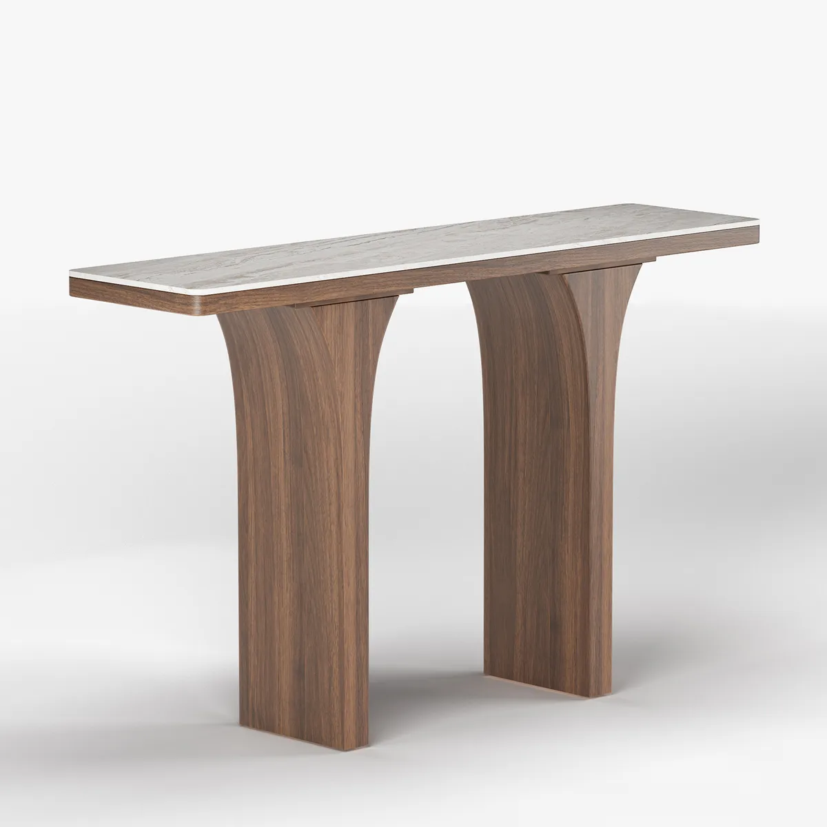 Travertine Veneer Top Console Table Entryway Furniture in Walnut (55" Wide) — image 9