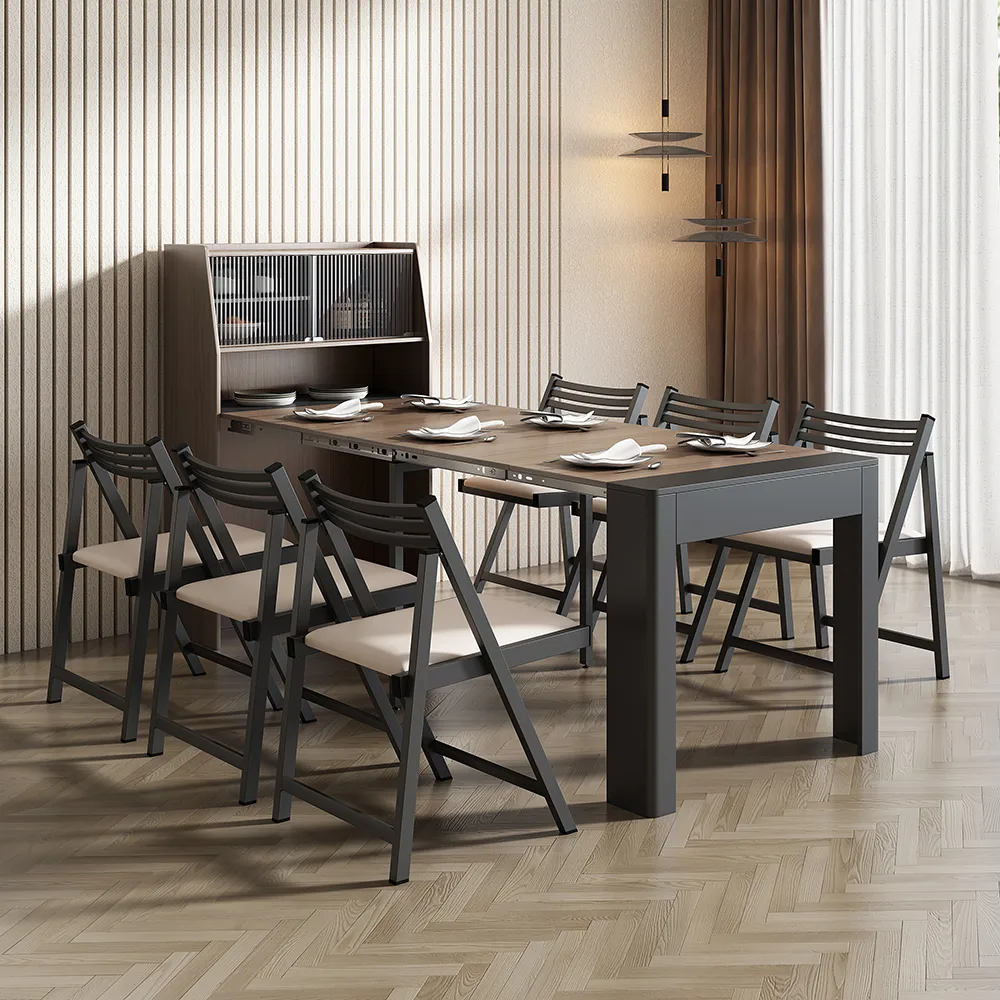 70.9" Extendable Dining Table Rectangle with Sideboard Storage for 6 Farmhouse Walnut & — image 8
