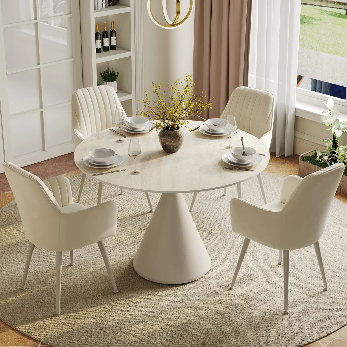 39" Pandora Faux Marble Round Dining Table with Glossy Gold Base for 4 People — image 12