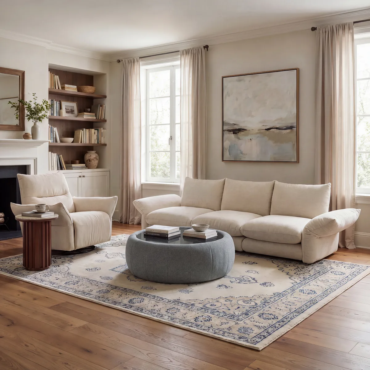 Modern 39" Round Performance Leather Ottoman Coffee Table with Hidden Storage — image 5
