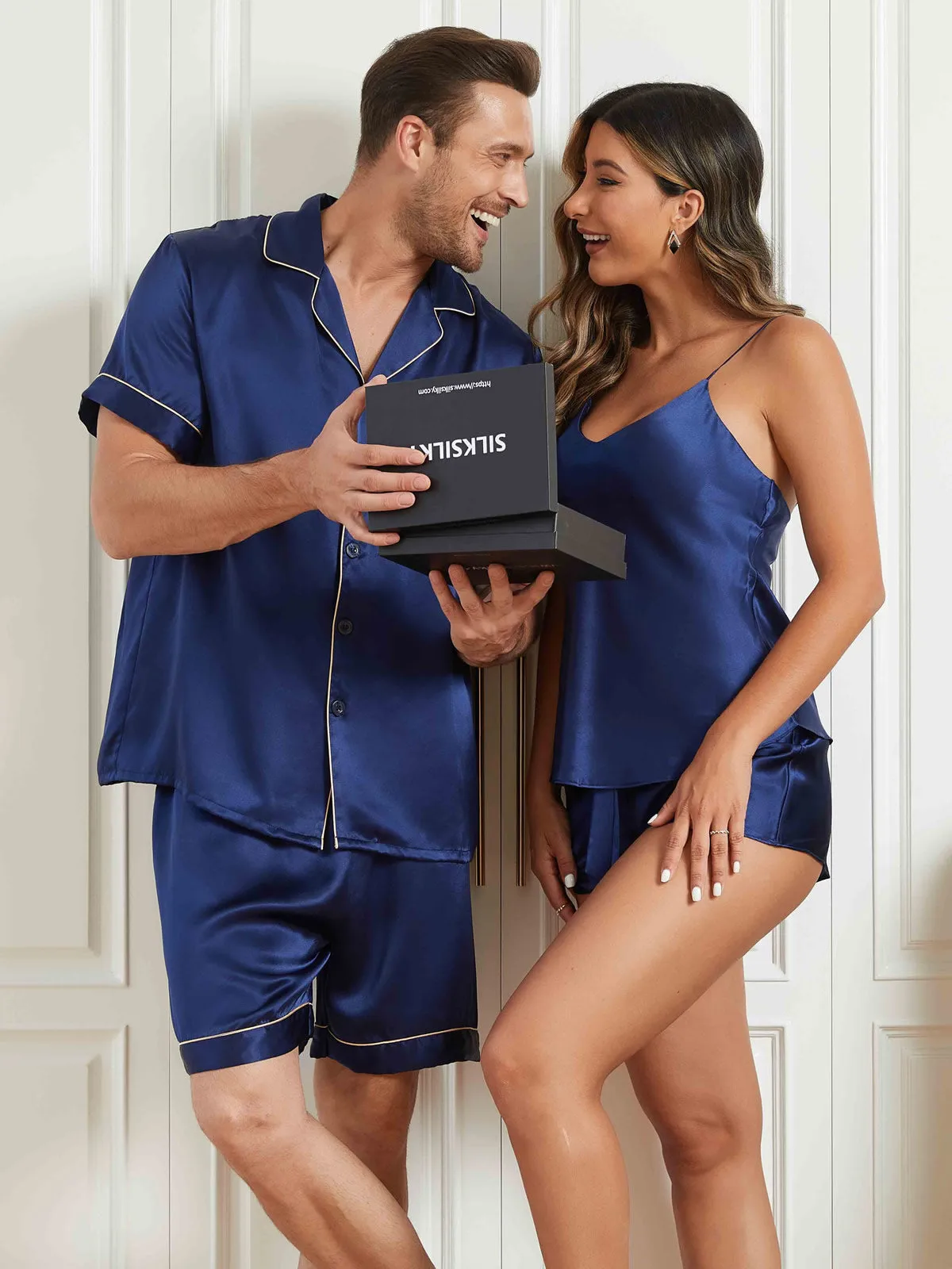 Couple 100% Mulberry Silk Short Pajamas Matching Set Total