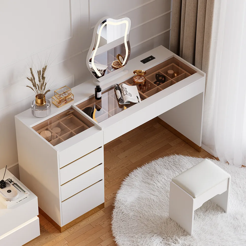 Modern Makeup Vanity Set with Lighted Vanity Mirror & Charging Station & Jewelry Storage Dressing Table — image 12