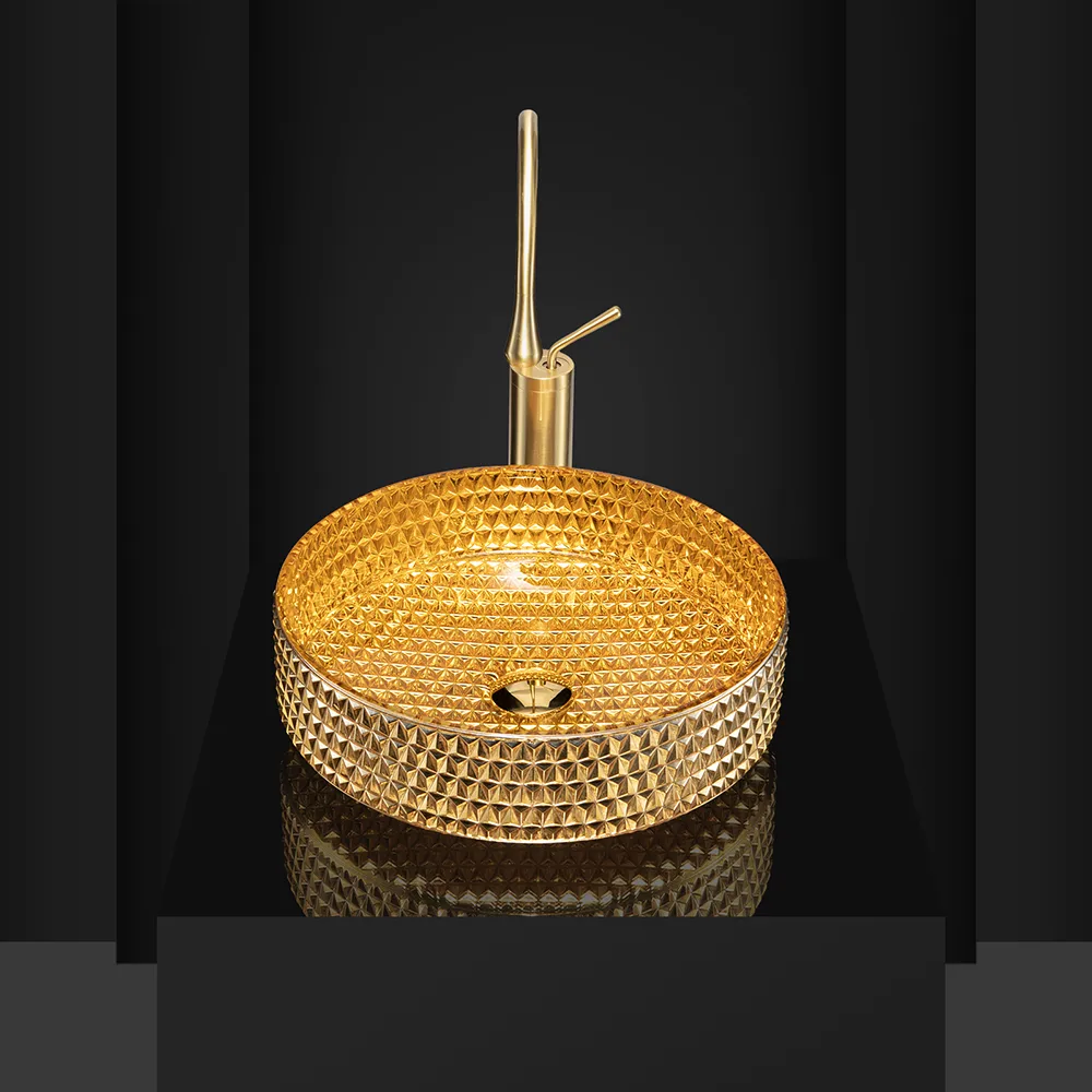Vessel Transparent Diamond Shaped Crystal Glass Bathroom Wash Sink — image 7
