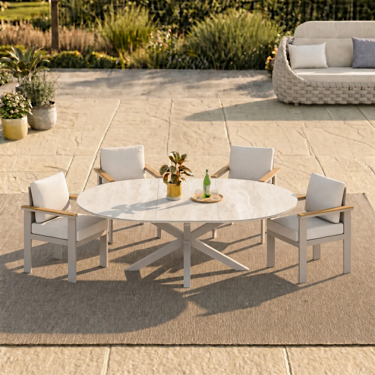 Outdoor 5-Piece Round Sintered Stone Top Extendable Dining Set — image 2