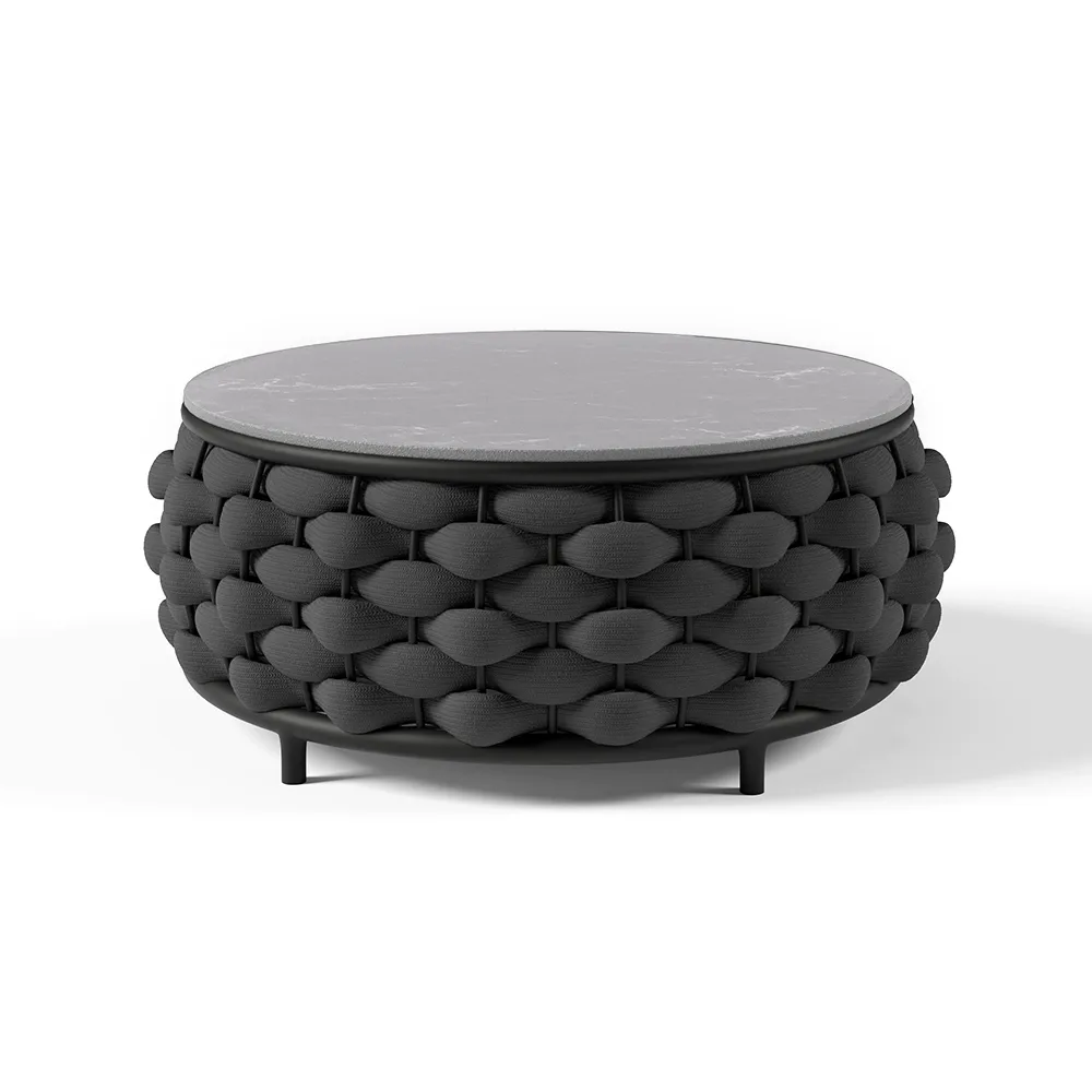 Tatta Modern Top Round Outdoor Coffee Table with Woven Rope Base & Storage — image 4