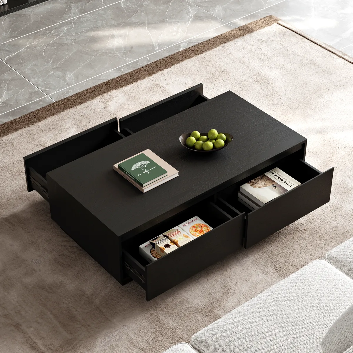 47" Mid Century Modern Gray Coffee Table Rectangular Block Living Room Table with Storage — image 13