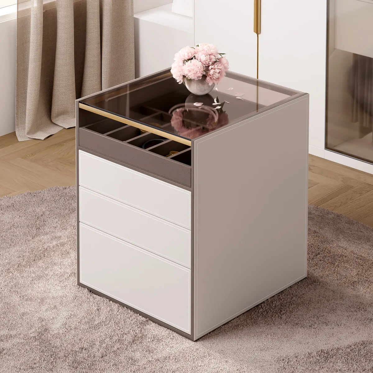 Saddle Leather 7-Dresser Walk-In Closet Island with Light & Jewelry Display — image 2