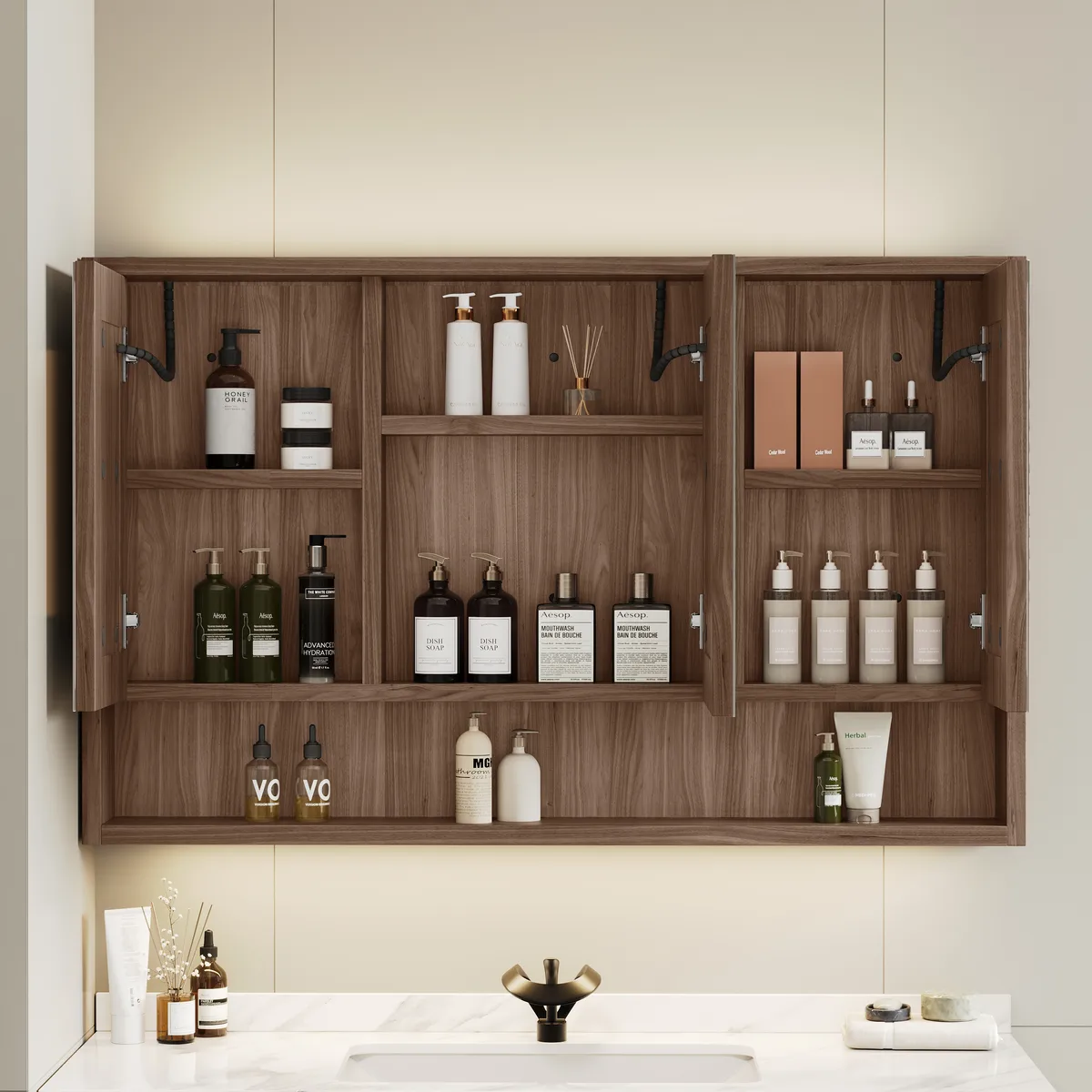39" Black LED Medicine Cabinet with Adjustable Lighting, Demister & Digital Clock — image 13